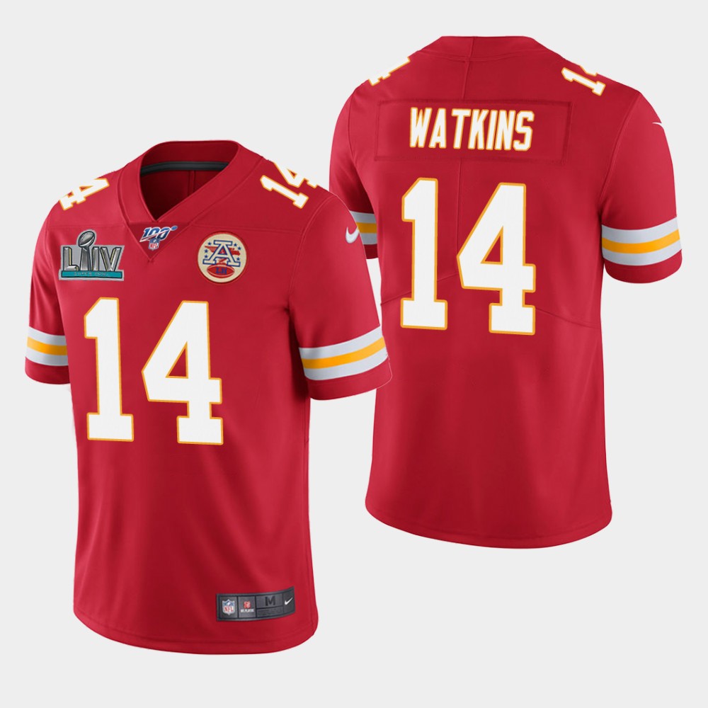 Men's Kansas City Chiefs #14 Sammy Watkins Red Super Bowl LIV With 100th Season Patch Vapor Untouchable Limited Stitched NFL Jersey